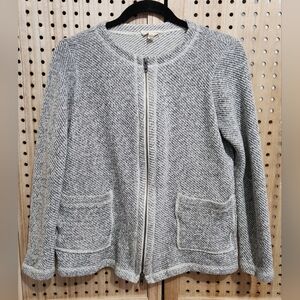 EILEEN FISHER Women Black Ivory Marled‎ Organic Cotton Zip Front Cardigan PP/PTP